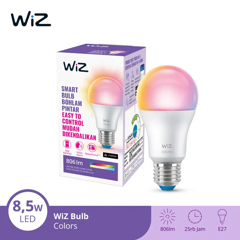 WiZ Lampu Smart LED WiFi Smart Bulb RGB Warna 8,5W, 8,5W Multipack, 13W 0