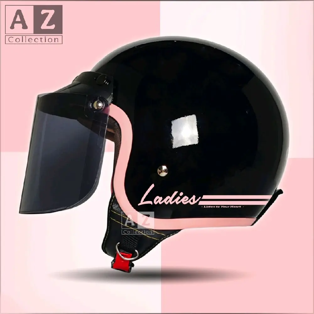 Helm Bogo Hijab Ladies Retro Dewasa Polos List Pink Cewek Full Leher SNI Motorcycle