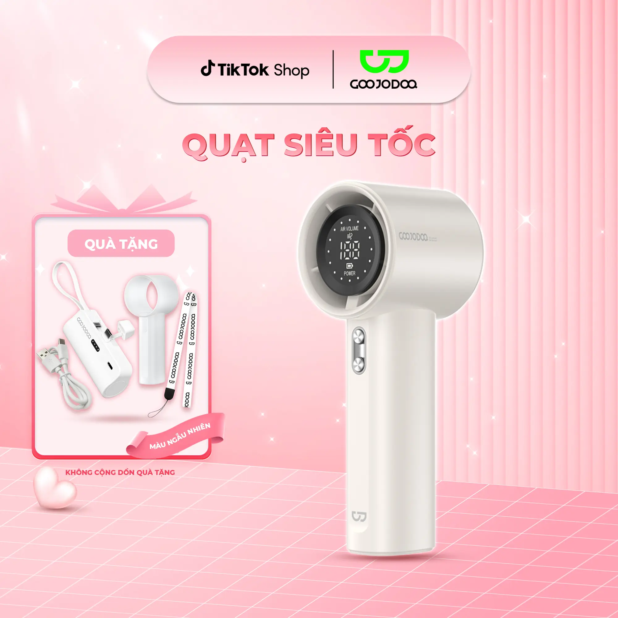 【GOOJODOQ*KOL/KOC】COMBO Quạt siêu tốc +Sạc mini+Ốp màu ngẫu nhiên. Quạt 100 mức gió,  màn hình kỹ thuật số,  phụ kiện đi kèm,  LÀM QUÀ TẾT, QUÀ CHO NGƯỜI YÊU Phụ Kiện
