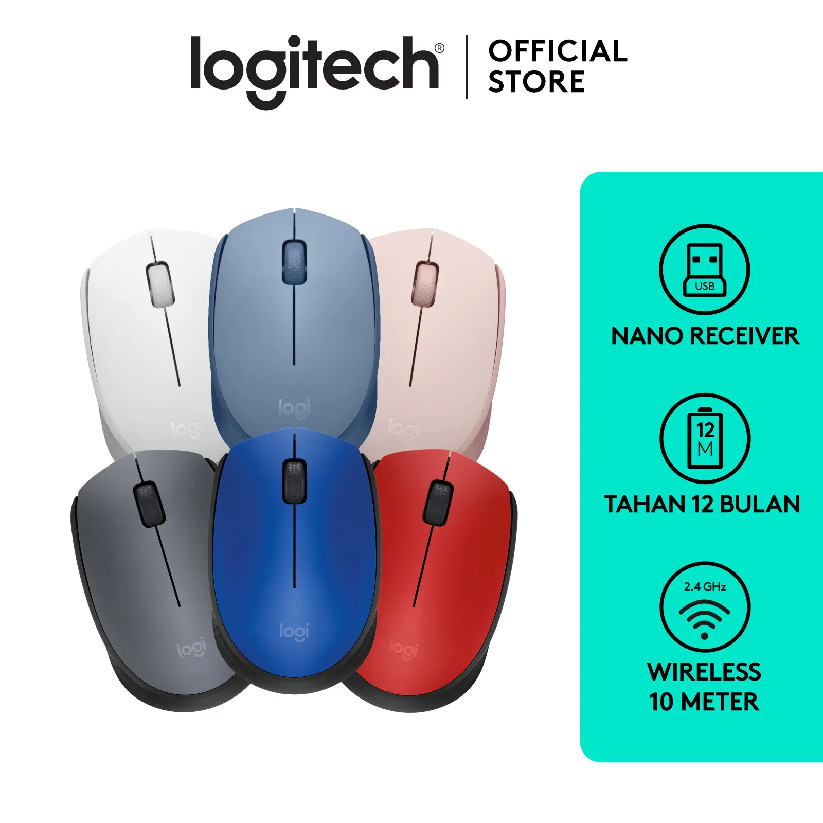 Logitech M171 Mouse Wireless untuk Komputer/ Computer, Laptop Windows, Mac, ChromeOS dilengkapi dengan Baterai