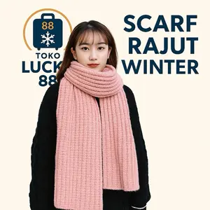 TOKO LUCK 88 IMPORT MOLLAD Scarf Long New Infinity Wool Warm Ring Syal Rajut Wool Winter Musim Dingin Korea Handmade Dewasa Unisex Pink Anak