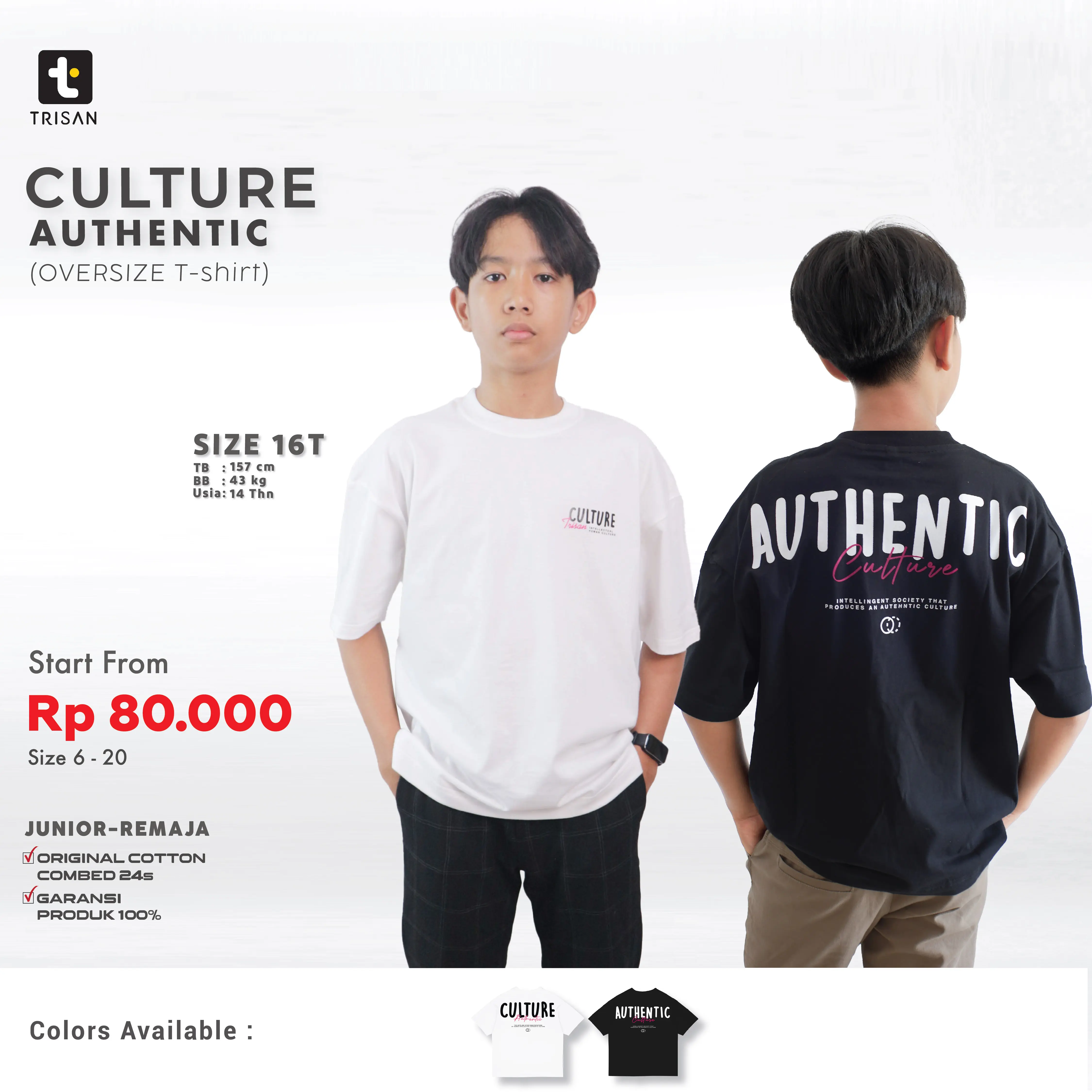 Baju Kaos Oversize Anak Junior Remaja motif Culture Autentik Real Combed Katun 24s  Usia 5-15 Tahun