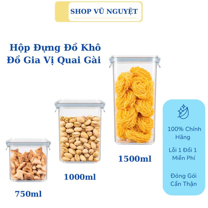  Hộp đựng đồ khô cao cấp Hokori Việt Nhật 750ml,1000l,1500ml đựng các loại hạt ngũ cốc gia vị có nắp quai gài kín 