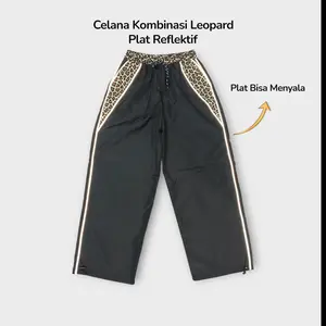 Celana Anak Skena Vintage Reflektif Menyala Kombinasi Leopard Unisex 3-13 Tahun Bahan Parasut