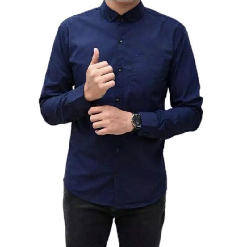 Kemeja Pria Dewasa Lengan Panjang Warna Dark Grey Kasual Slimfit Hem Cowo Formal Baju Casual 3