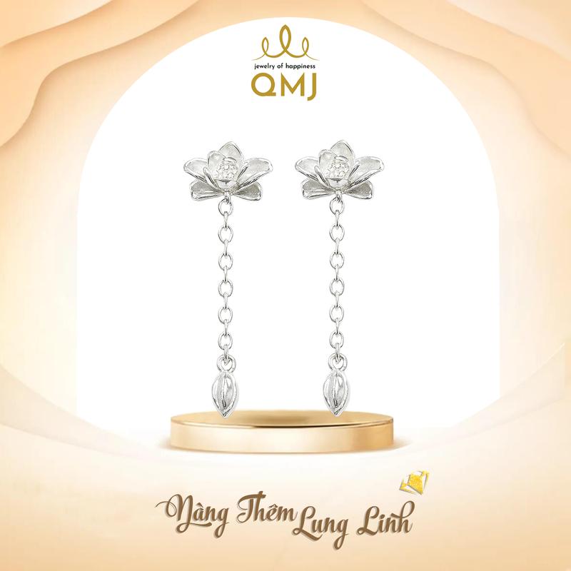  QMJ STORE - Q421 BÔNG TAI BẠCH LIÊN HOA NỮ HOA SEN dáng dài bạc 925 cao cấp - hoa tai chốt đẩy thời trang phụ kiện trang sức bông tai nữ 