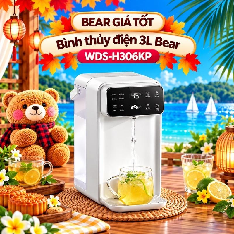 Bình Thủy Điện Bear WDS-H306KP 3L chính hãnġ 11 Mức Nhiệt Khử Clo Inox 304 Bảo Hành 18 Tháng