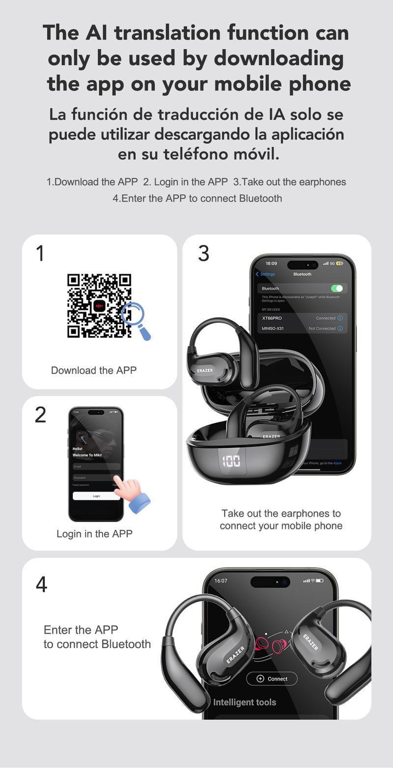 Product Introduction of Headset Terjemahan AI ERAZER XT66 Pro Earphone Bluetooth Open Ear Kualitas Suara HiFi Tahan Air IPX5 Dapat Menerjemahkan Ke 134 Bahasa Earbud Nirkabel 37