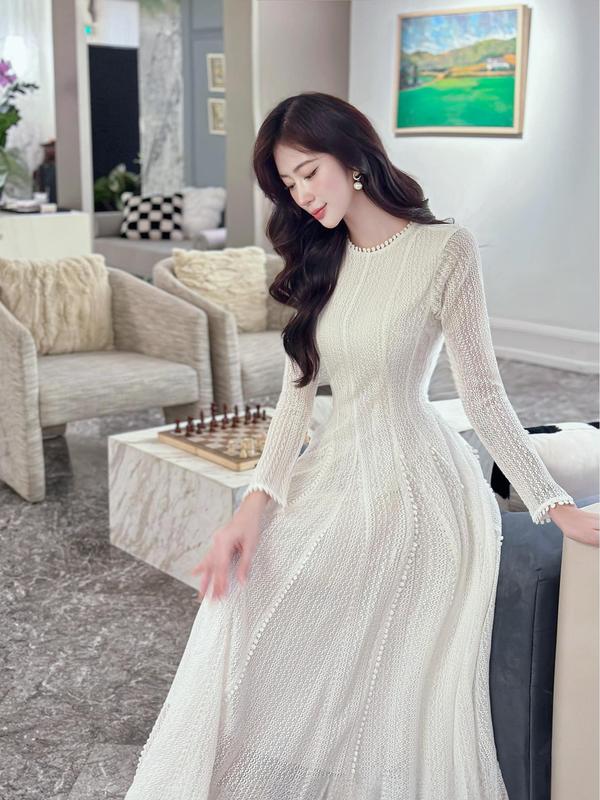  Váy thiết kế trắng xoè dài tay K941 basic phù hợp đi làm đi chơi 