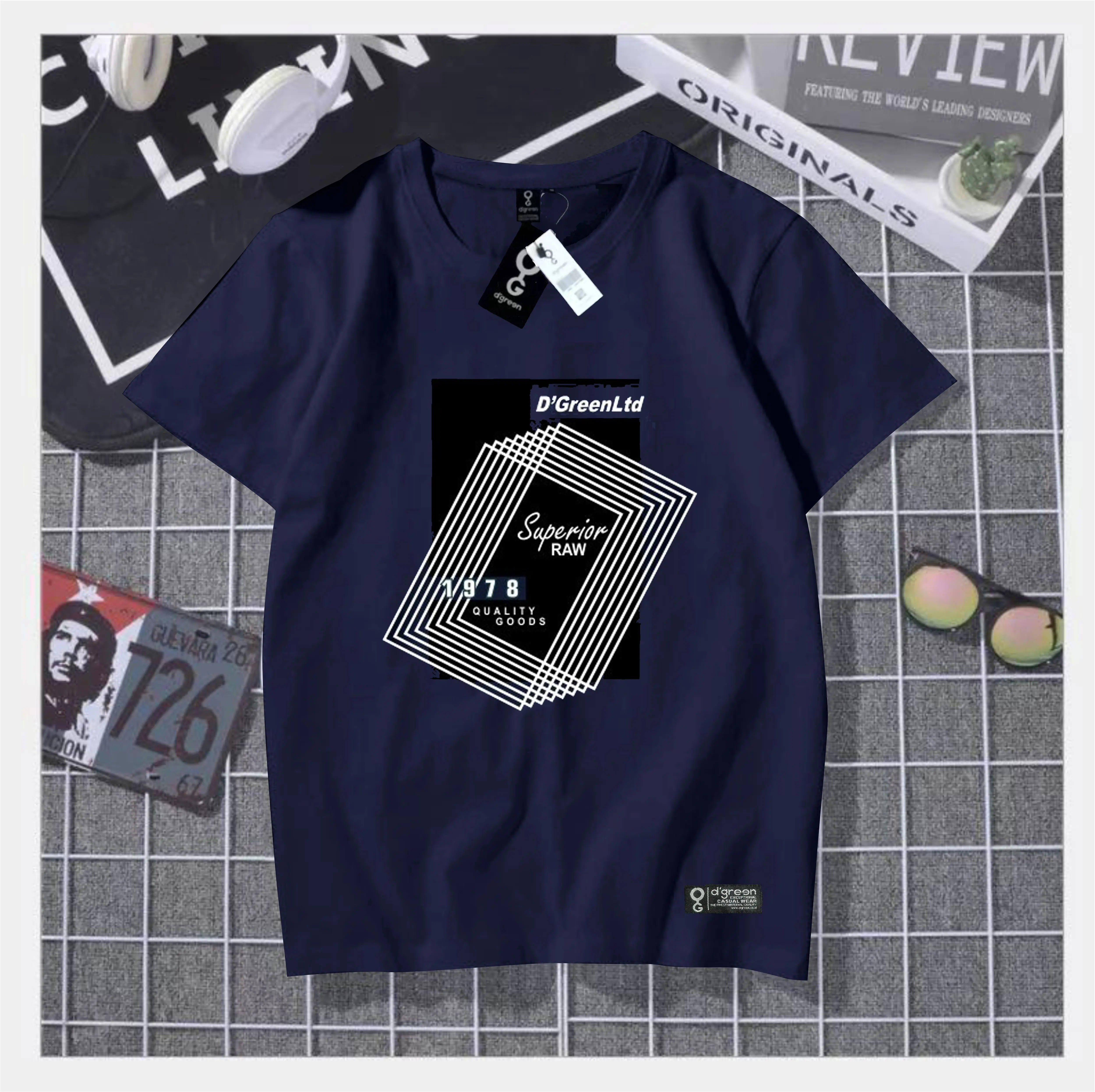 Dgreen Kaos Distro lengan pendek Navy Terbaru pria Wanita Original motip raw