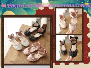 SS802 Sepatu Bling2 Anak Perempuan dengan Pita Cocok untuk Pesta Fashion Hitam & Pink & Silver