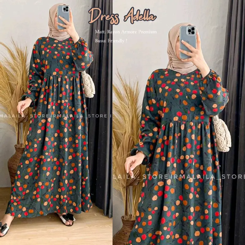 Midi dress motif terbaru gamis homedress kekinian rayon 5