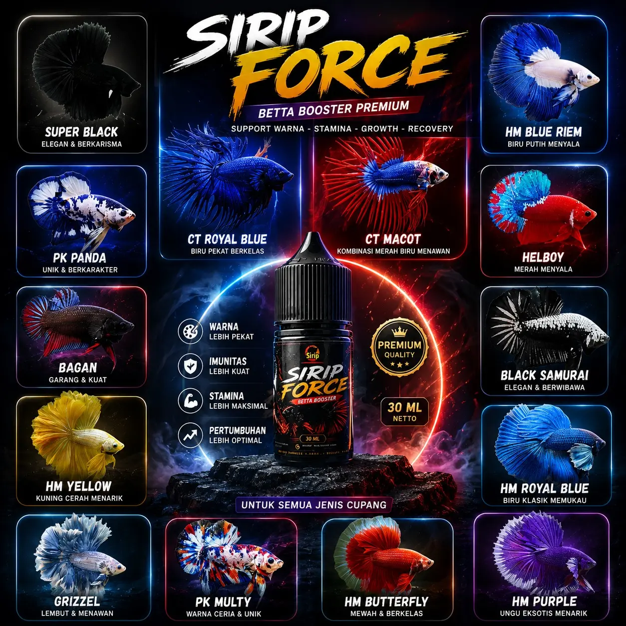 CUPANG J4NT4N PELAKAT SIZE S - L CAIRAN SIRIP FORCE 30ML BERVARIASI HALFM00N, GIANT | CUP4ANG GRADE | CAIRAN NGEDOK 30ML