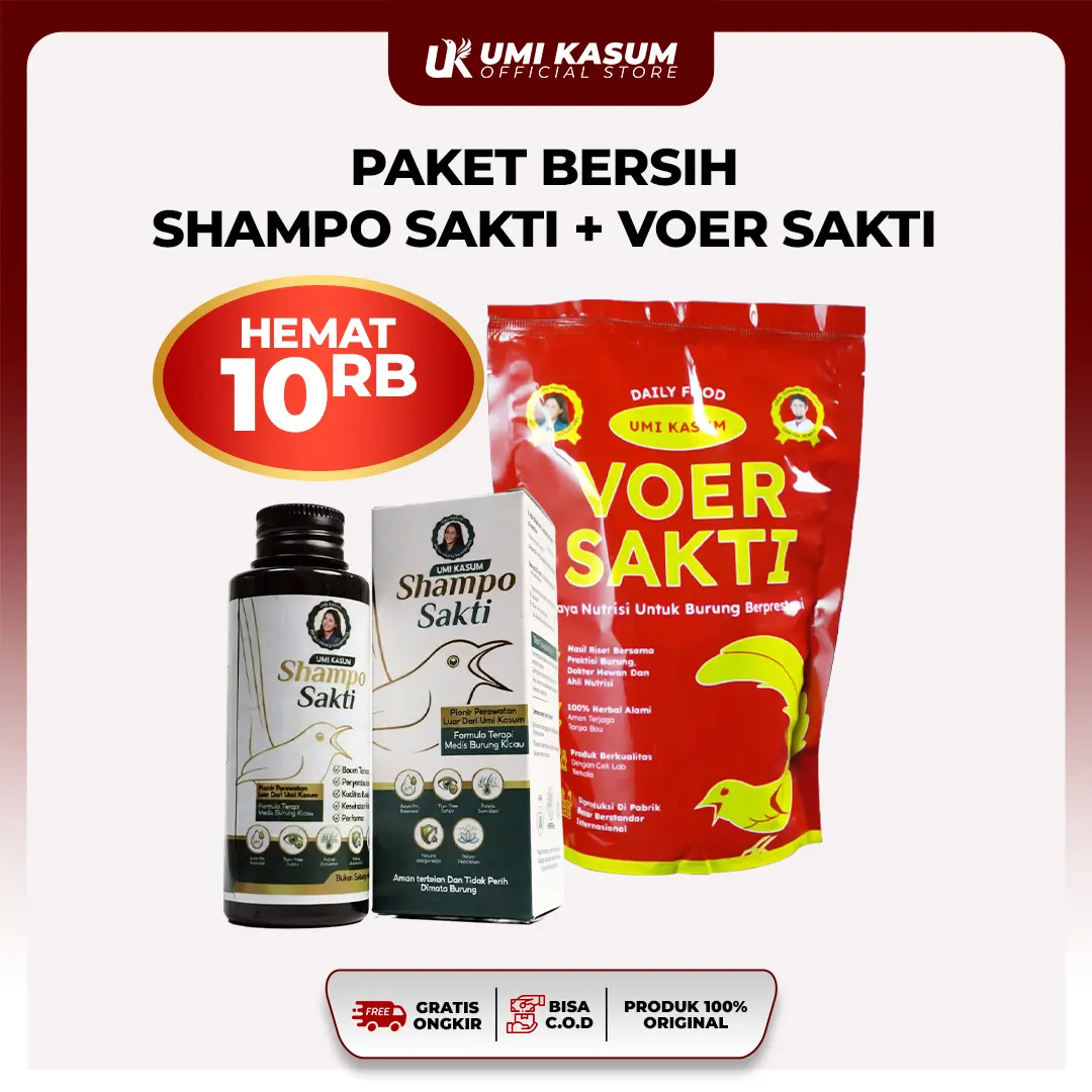 Umi Kasum - Paket Bersih Shampo Sakti + Voer Sakti | Bulu Bersih, Anti Kotor, Nafsu Makan Stabil & Badan Fit | GMV | SHS-VS-VSJ