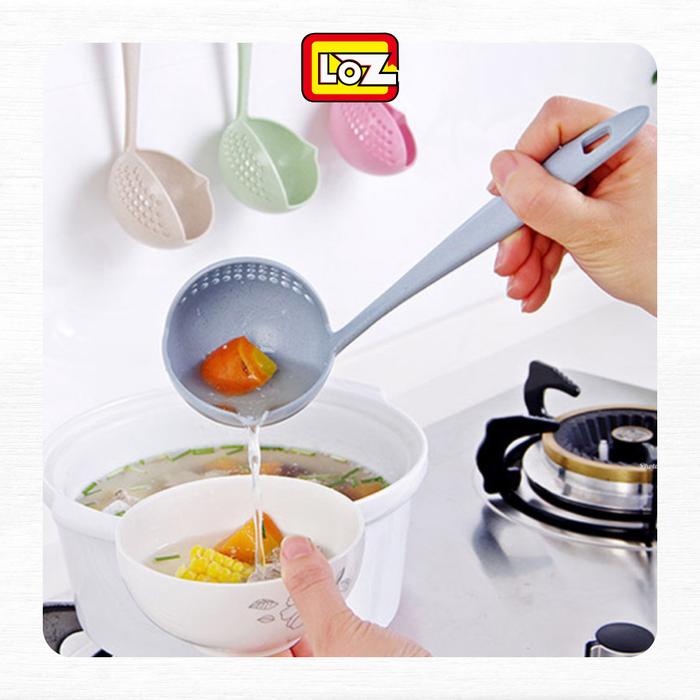 Gambar Sendok Kuah Sup Sayur Centong Saring Sendok Masak Anti Panas 2in1 - Biru dari LOZ INDONESIA Kota Surabaya Tokopedia