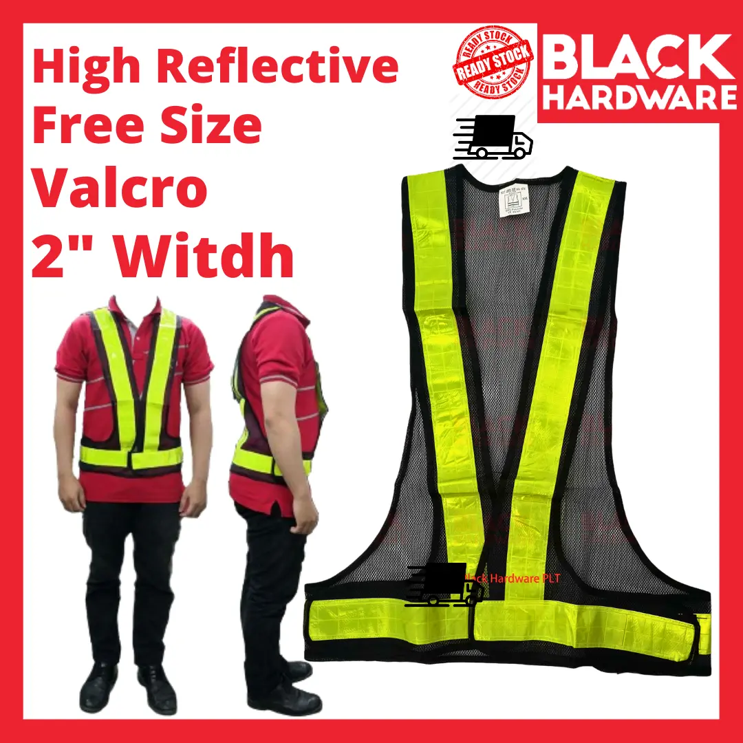 Black Hardware Safety PPE Protective Outdoor Sport Jogging Biking Valcro High Reflective Working Vest Jacket Net Jaring Green Fluorescent Baju jaket keselamatan Tool Tools Equipment Home