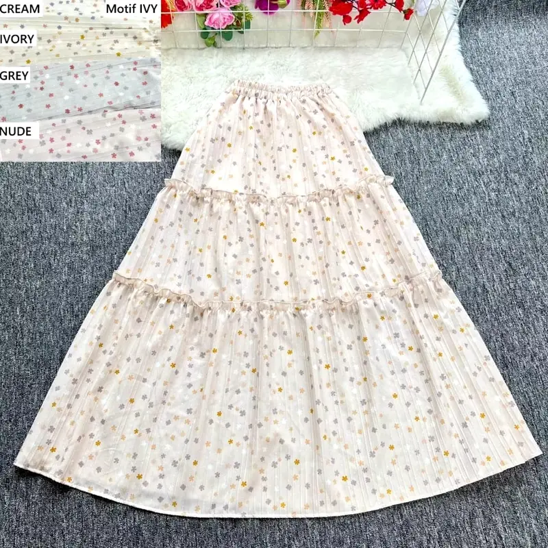 Rok Susun Korea Style Motif Bunga Kecil Cantik Kekinian Formal Wanita Nyaman Pesta Panjang 1