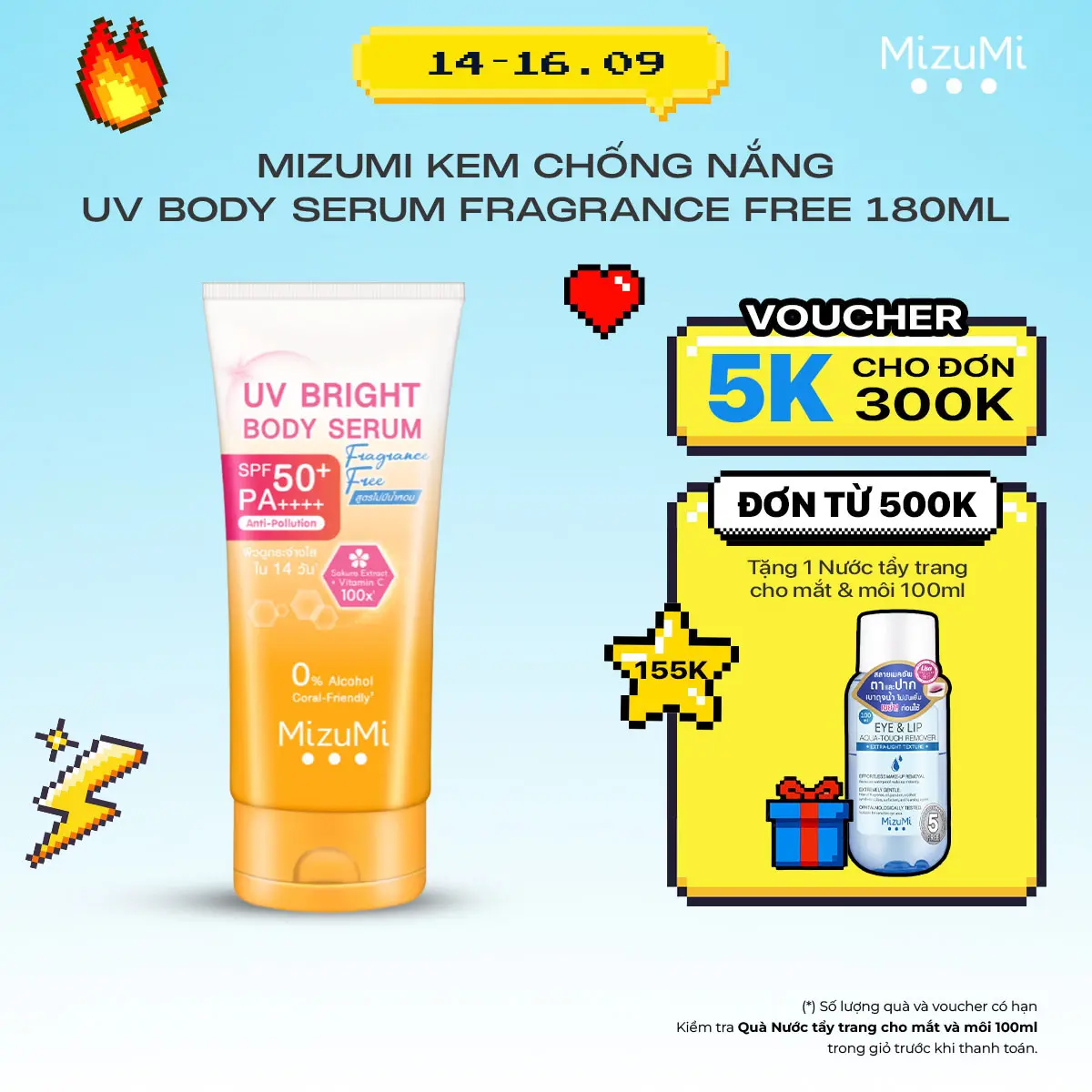 Kem Chống Nắng Mizumi UV Bright Body Serum Fragrance Free SPF50+ PA++++ 180ml