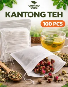 Kantong Saringan Teh Rimpang Isi 100 Pcs Warna Putih Bahan Food Grade Ergonomis Dengan Tali Serut