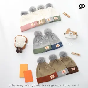 kupluk bayi,anak pompom twotone (0-3tahun)