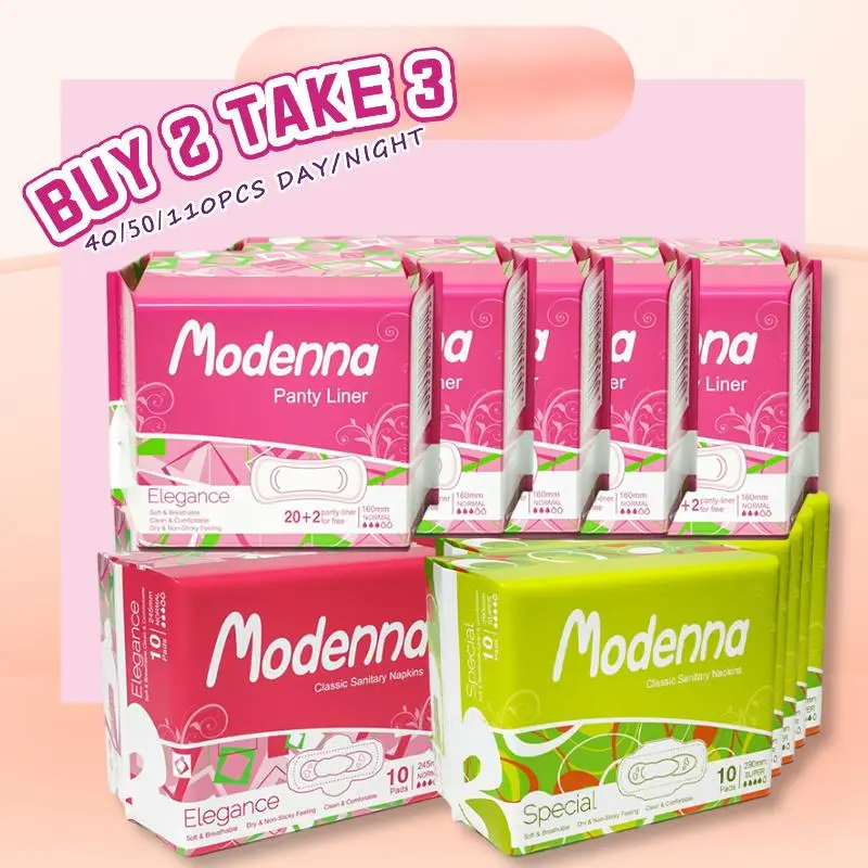【BUY 2 TAKE 3】Modenna 2025 Natural Love Eco FriendlySanitary Napkin with Wings Sanitary pads,Menstrual pads, Feminine hygiene products Panty liner,Period padsDaytime and nighttime use 40/50/110PCS