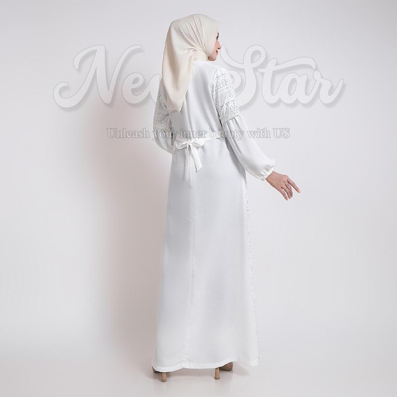 NewStar - Gamis Putih Lebaran 2025 Terbaru Baju Muslim Wanita Premium Model Baru Elegan Abaya Turkey Mewah G07 3