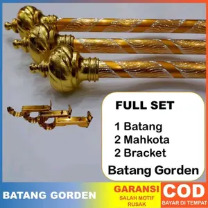 BATANG TIANG GORDEN FULLSET ALUMUNIUM Warna Gold Ulir Batang Berbahan Alumunium Bracket Besi Plat Tutup Plastik COD Gratis Ongkir SI