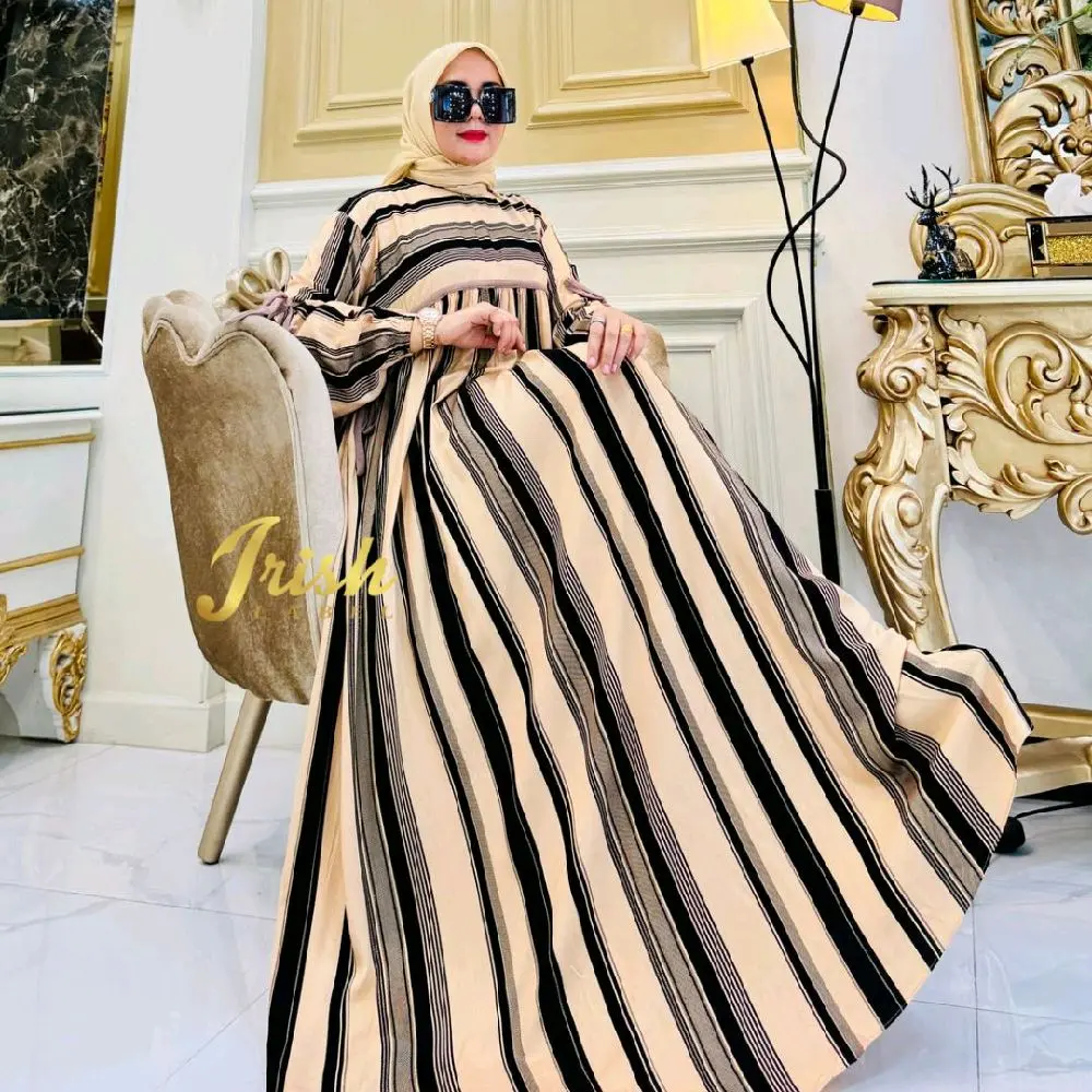 baju gamis motif garis berwarna cokcu aja