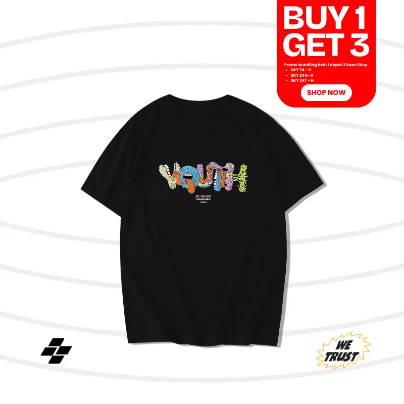 Skuy [Buy 1 Get 3] - Kaos Skuy Dewasa Lengan Pendek Baju Cowok Bahan Cotton Combed 24s Fit Kerah Bulat | Youth SKY217 | Ultimate SKY218 | Feeling Skuy SKY219 (Beli 1 Dapat 3) 1
