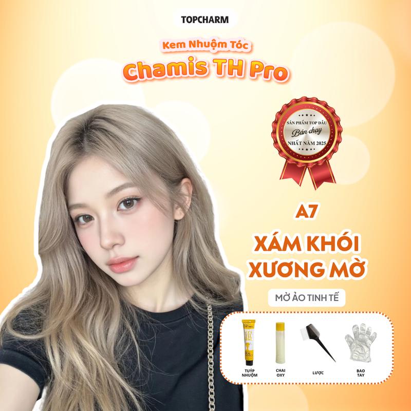 TOPCHARM Kem Nhuộm Tóc MÀU XÁM KHÓI Chamis TH Pro 5D Thời Trang Không Cần Tẩy Dưỡng Tóc Nữ Chuẩn Salon Găng Tay Oxy Túýp Nhuộm Gói Dưỡng A7