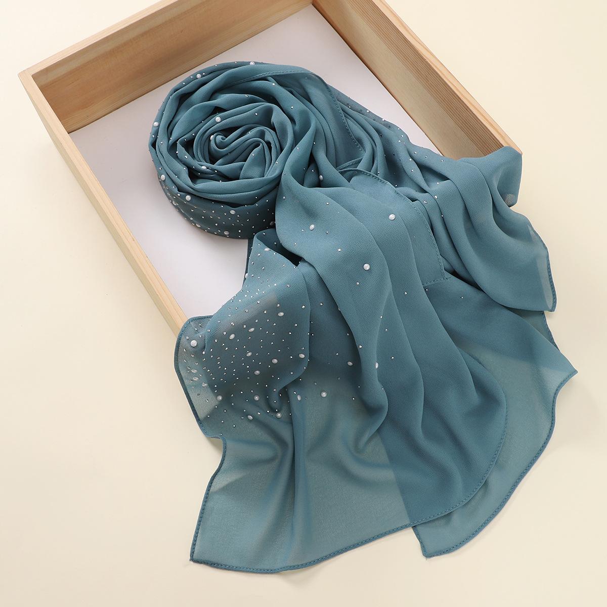 Malaysia Indonesia Pearl Chiffon material Baotou scarf rhinestone porcelain decorative fashion headscarf_voghion.com