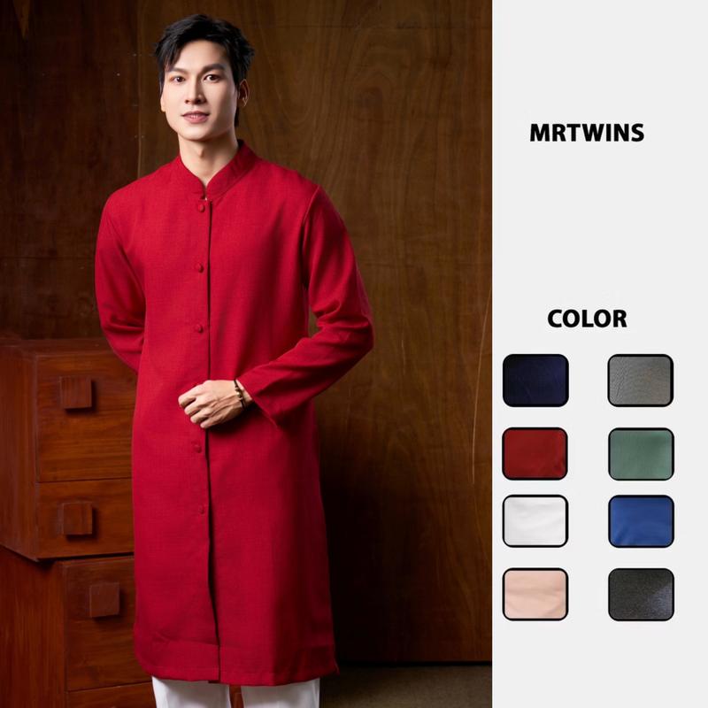Mẫu Mới Áo Dài Nam Cách Tân 6 Nút Nút Bọc Vải Linen Không Kèm Quần Thương Hiệu Mr Twins Menswear