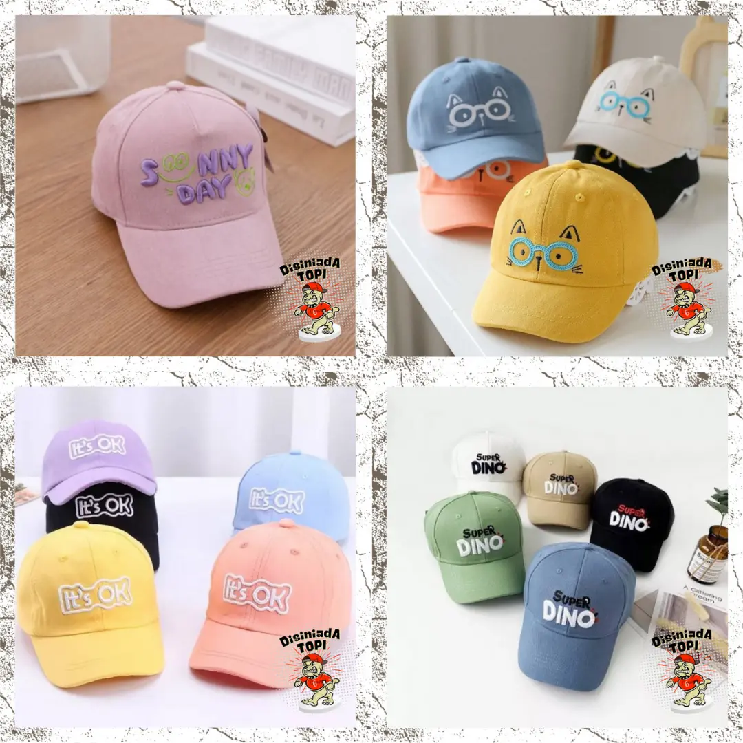 Topi Anak Baseball Bordir Sunny Day / Super Dino / Kacamata / It's Ok Laki-laki dan Perempuan Premium Quality