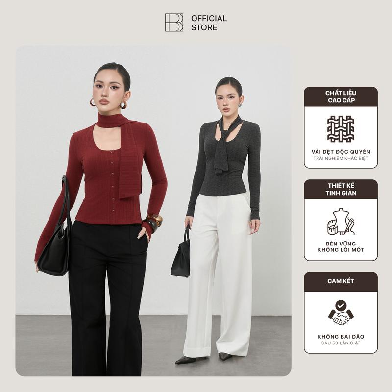   NEW  Áo Dài Tay Cổ Khăn Nữ Dáng Thường BUSY Len Co giãn Ôm Sát DT38T 