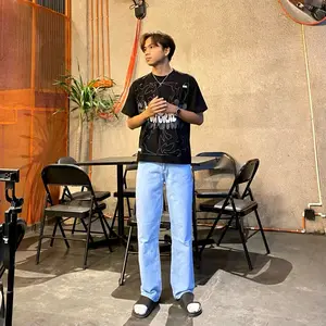 Celana Jeans Panjang Keren Pria Reguler Loose  Straight Birumuda Nyaman Korean Style