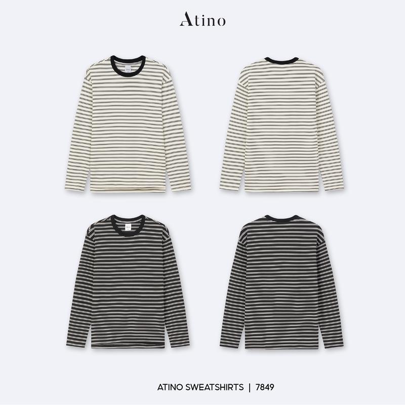 Combo 2 Áo Thun Nam Dài Tay Cổ Tròn Thiết Kế Sọc Ngang ATINO L.2.7849 Form Fitted