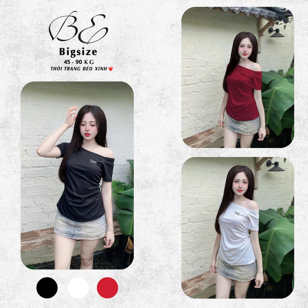 Áo Thun Nữ Trễ Vai Phối Tay Ngắn Thanh Lịch Vải Thun Tăm 45- 90Kg Bigsize Dễ Thương Top Nữ Women - A.1545