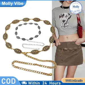 Sabuk Rantai Wanita Gesper Daun Logam Ikat Pinggang - Obi Belt Emas, Gaya Korea, GOLD Aksesoris Ring