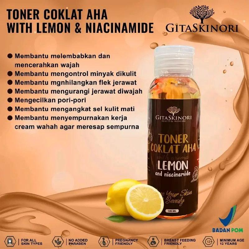 BUNDLING 3 PCS 100ML TONER KELUPAS BPOM TONER COKLAT AHA LEMON ORIGINAL GITASKINORI TONER FLEK  Mencerahkan Kotoran Perawatan Wajah extra badan jerawat 1