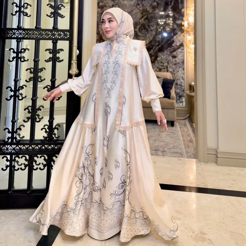 DRESS SET HIJAB COLLAR CLASSIC CREAM SS SHELLASAUKIA 3