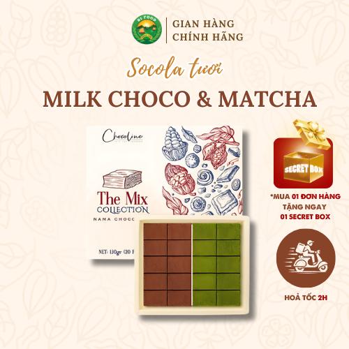 Socola Tươi Nama Nguyên Chất Chocolate Vị Mix Matcha & Milkchoco - Hộp 20 Viên - Chocoline