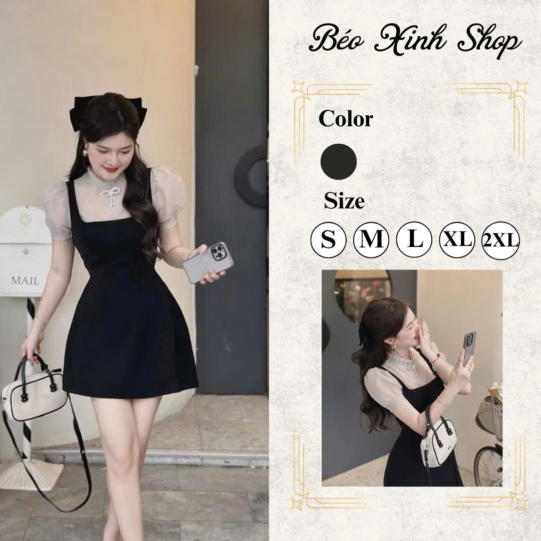 Thời Trang Bigsize Váy Dự Tiệc Phối Nơ Cổ Vải Cotton Lạnh Cao Cấp Thanh lịch 50 - 100Kg Nữ Đầm Women - A.1504