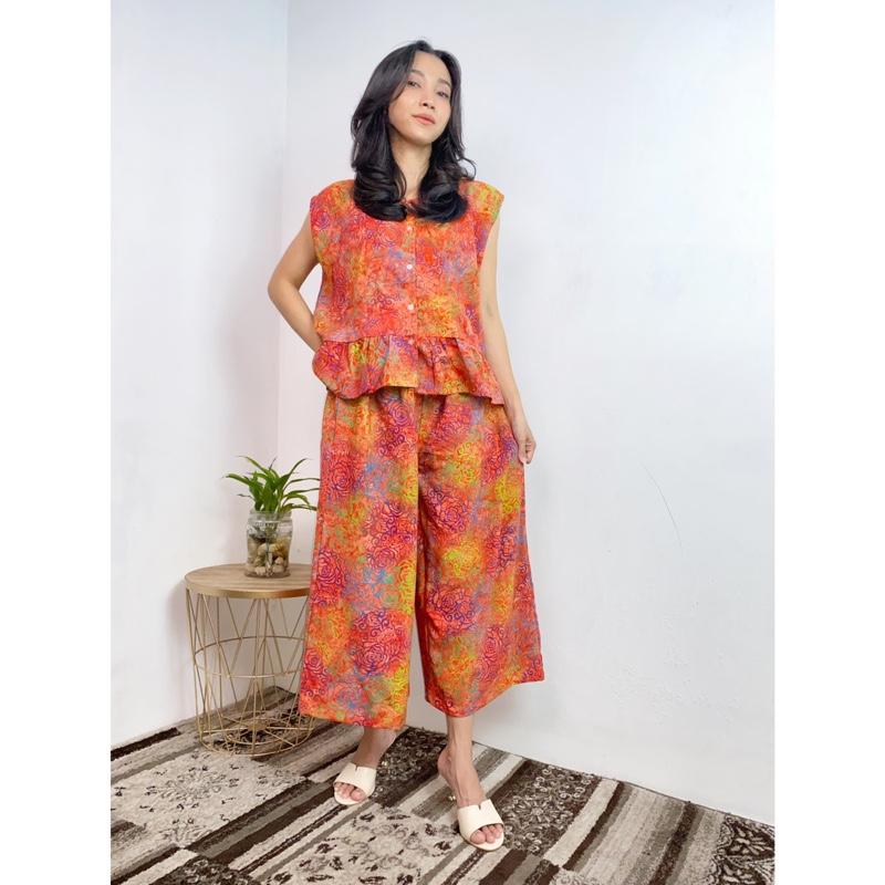 Product Introduction of MEYDEND - One Set Sarimaya Setelan Batik Cap Rayon Premium Busui Friendly Kulot 7/8 Lengan Kutungan 36