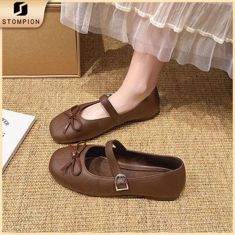 STOMPION Giày búp bê nữ quai ngang phong cách Hàn, 3 màu lựa chọn, êm chân dễ phối đồ đi học đi chơi