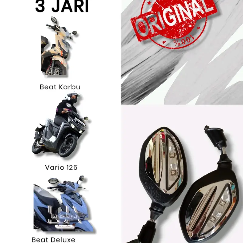 Spion Bubut 3 Jari Led Original AHM Vario Beat Genio Scoopy Supra Grand Legenda PCX Accessories Motor Lampu Stang Motorcycle - Kendaraan 0