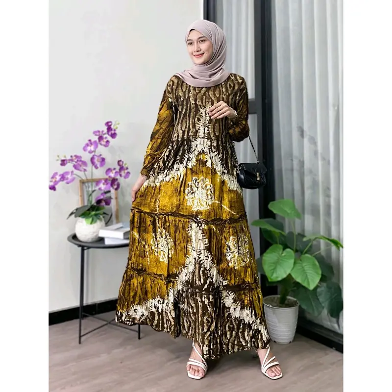 Zaneera Batik - Gamis Twill Ori Pekalongan Dress Muslim Wanita Rayon Super Premium Cap Malaman Motif Larissa Series Lengan Karet Model Rempel Nyaman Lembut Panjang 5