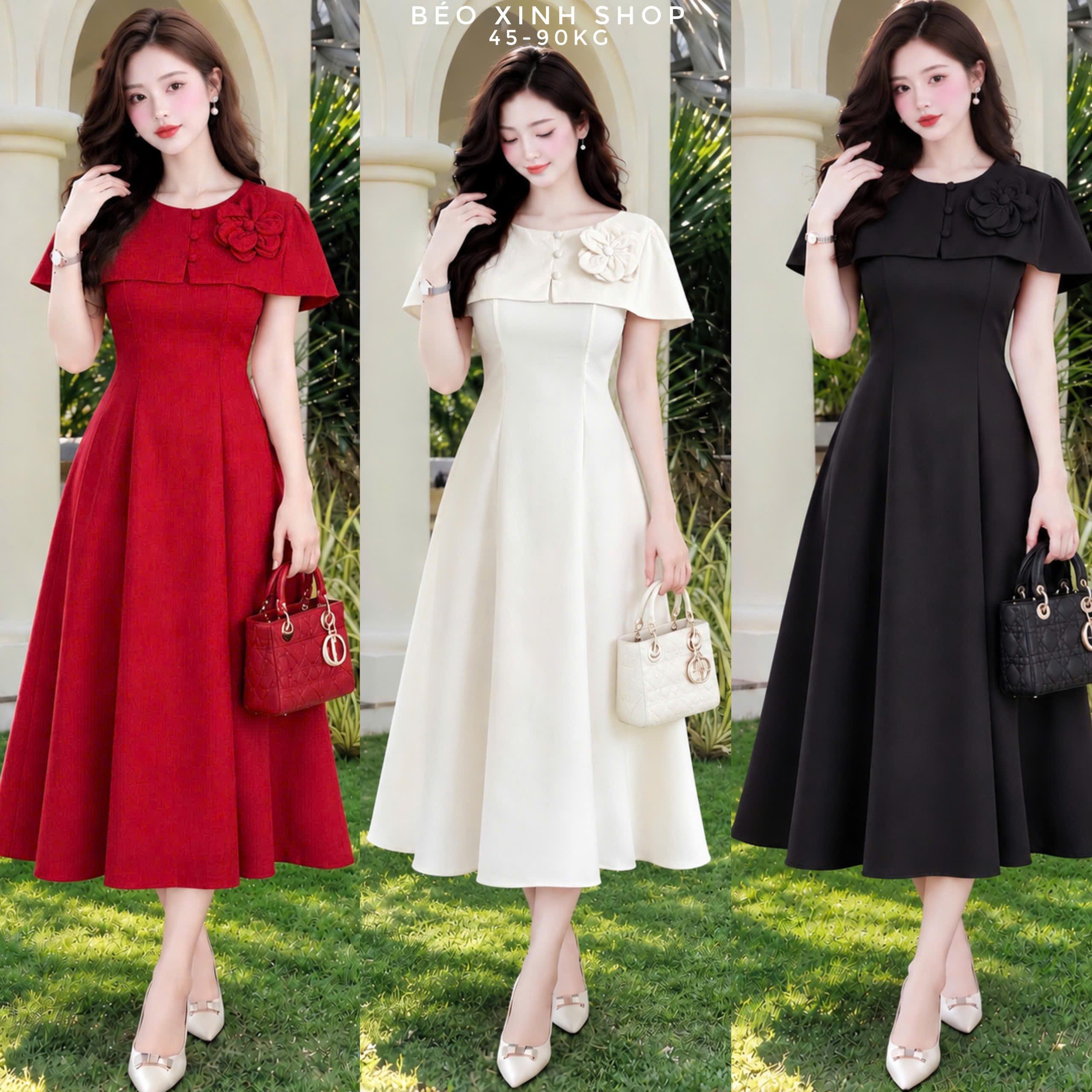 Váy Linen Pháp Dáng Dài Phối Hoa 3D Tùng Xòe Cao Cấp Bigsize Béo Xinh Shop 40–90kg - A.1879