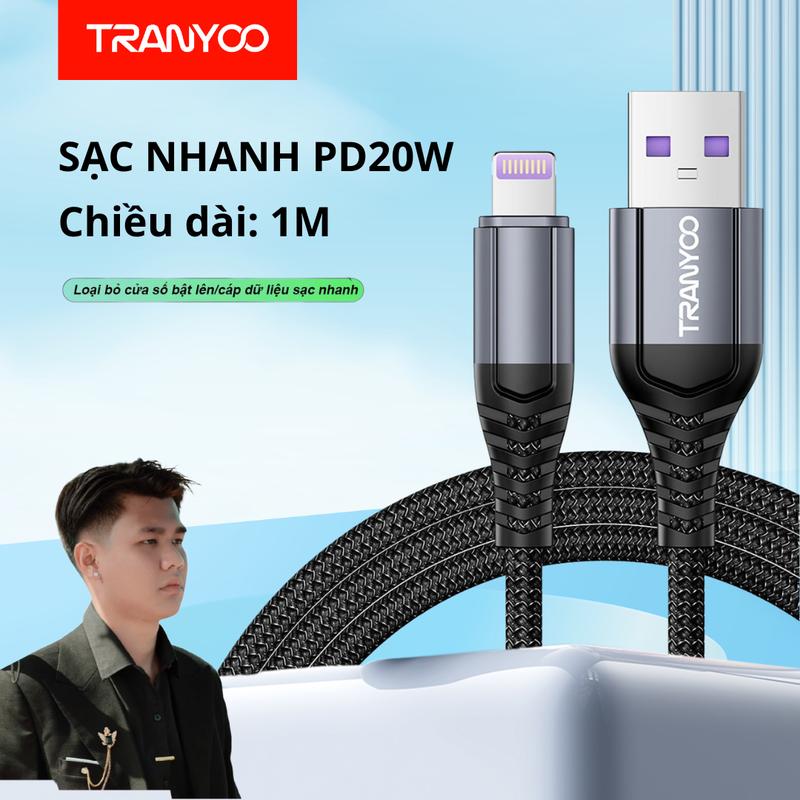 [Huỳnh Toàn] Dây sạc nhanh 1M TRANYOO T-S15 20w sạc nhanh iphone/android Type-C/Lightning 20w sạc an toàn ở nhiệt độ thấp,  bảo vệ dây sạc chống oxy hóa, không dễ đứt