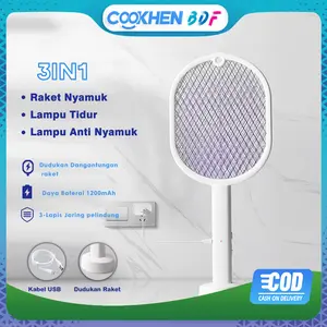 Raket nyamuk 3 in 1 Mosquito killer HRDWP01WT putih Baterai Listrik Kabel