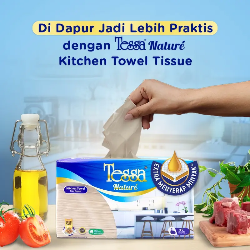 ( Paket 2 PACK ) Tissue Tessa Kitchen Towel Nature Coklat Isi 150 Sheet - 2 Ply / Tisu Dapur Unbleached 150 Lembar 6